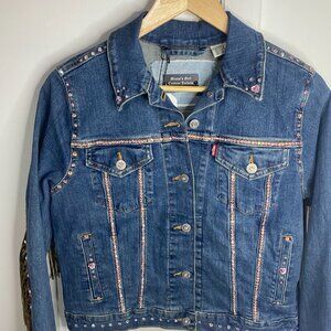 M - Custom Denim Jacket- Rhinestone Western Cowgirl Fringe